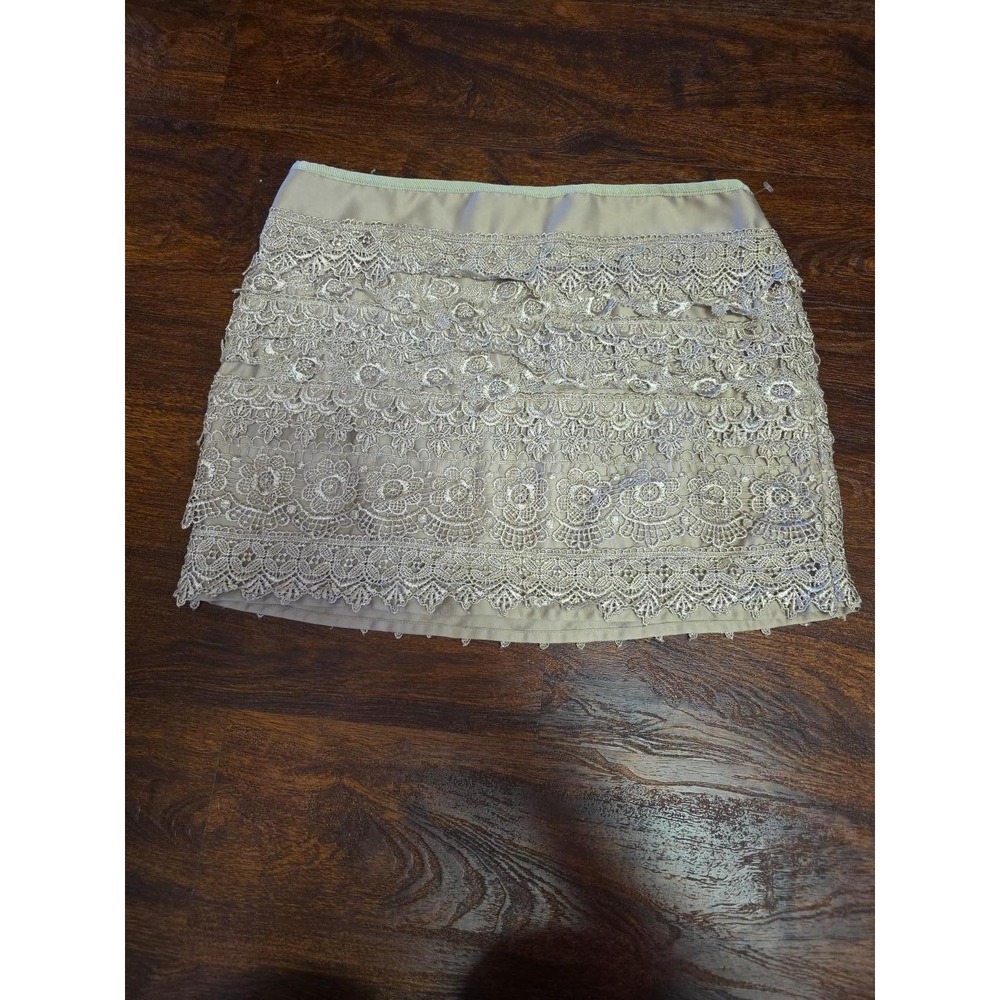 Sans Souci Lace Mini Skirt Size M Beige Taupe Y2K Boho Coquette Festival